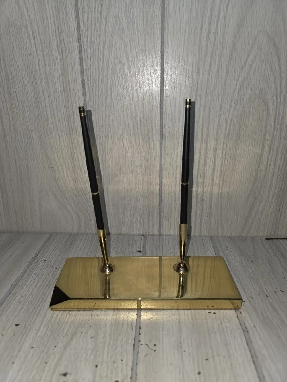 Vtg Baldwin Brass Double Pen Desk Office Set Holder Decor USA Made MCM